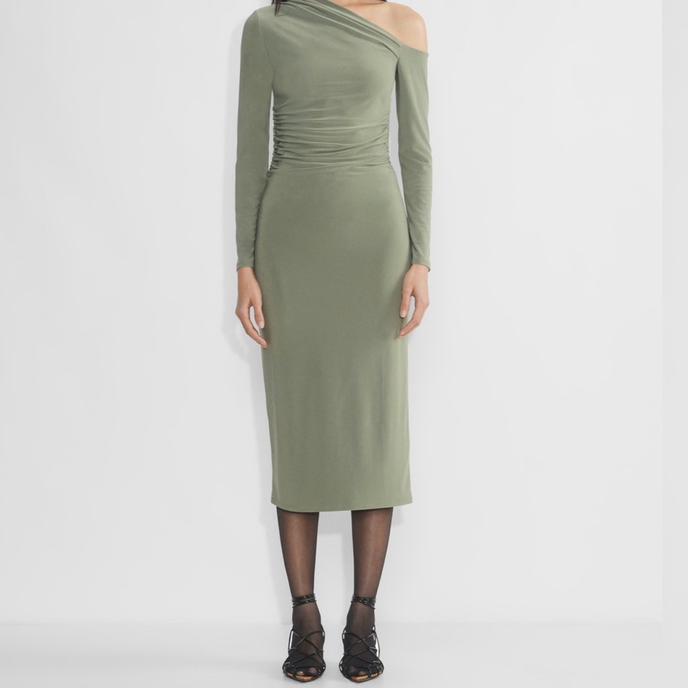 Elegant Olive Green One-Shoulder Dress